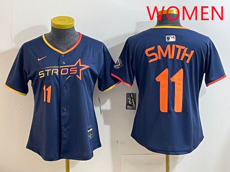 Women Houston Astros #11 Smith Blue three generations Joint Name Nike 2025 MLB Jersey style 7->women mlb jersey->Women Jersey